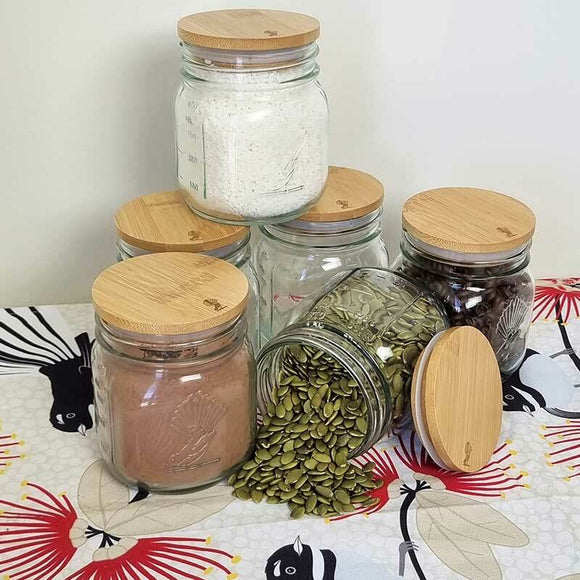 500ml Glass jar with Bamboo lid (Single or set of 4)