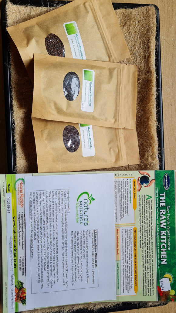 Microgreens kit  3 packs of 100G seeds, hemp mats, trays, chart & instructions