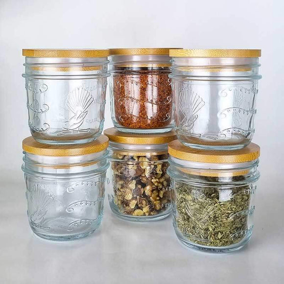 250ml Glass jar with Bamboo lid (Single $10.20 set of 4 $36.70)